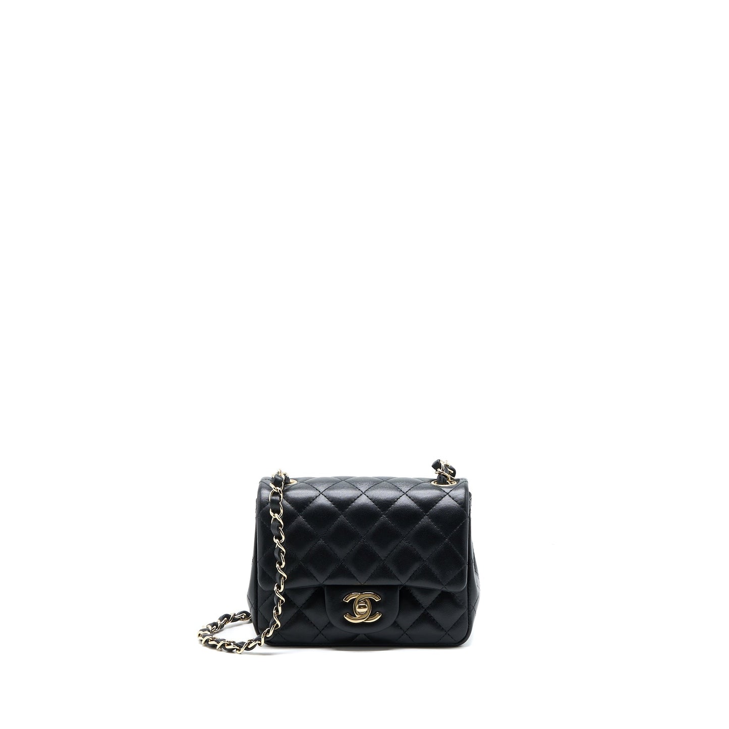 Chanel Classic Mini Square Flap Bag Lambskin Black LGHW (Microchip)