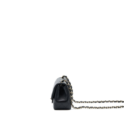 Chanel Classic Mini Square Flap Bag Lambskin Black LGHW (Microchip)