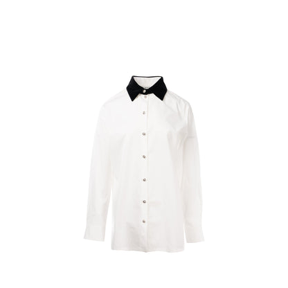 Chanel 22B Size 38 Blouse Shirt Cotton/ Silk White / Black
