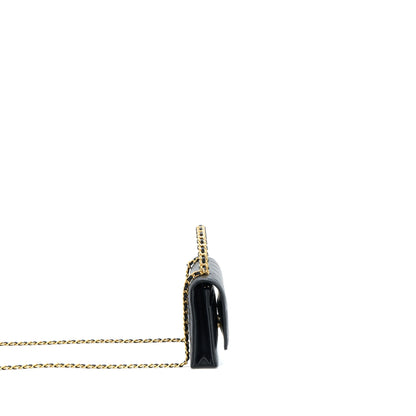 Chanel Top Handle Wallet On Chain Lambskin Black Brushed GHW (Microchip)