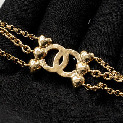 Chanel CC and Hearts Chain Chocker Crystal Light Gold Tone