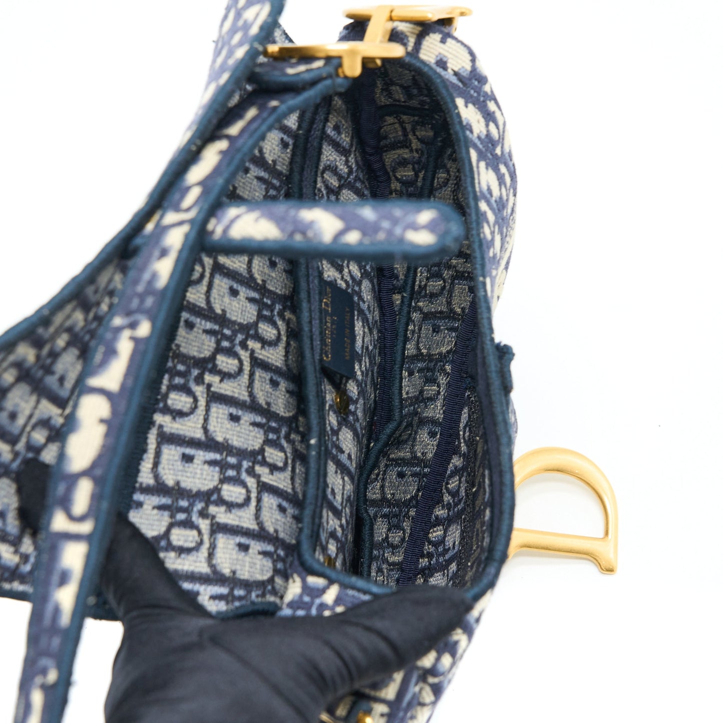 Dior Saddle Purse Blue Oblique Embroidery