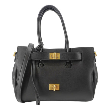 BALENCIAGA Carry All Bel Air Bag Leather Tote Shoulder Bag Black