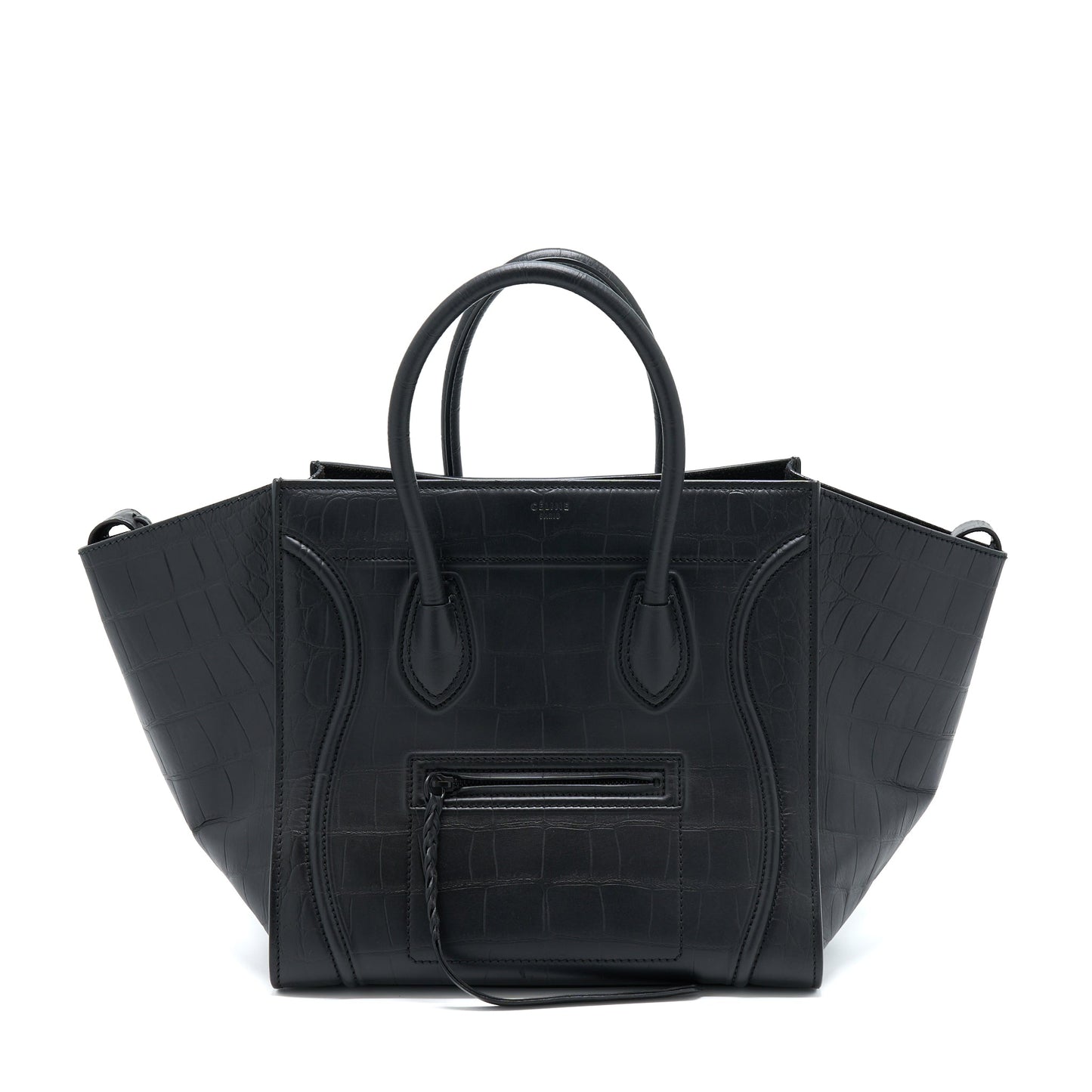 Celine Large Phantom Luggage Purse Crocodile-Embossed Calfskin Black