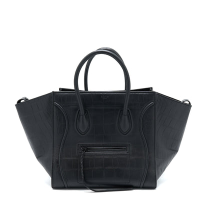 Celine Large Phantom Luggage Purse Crocodile-Embossed Calfskin Black