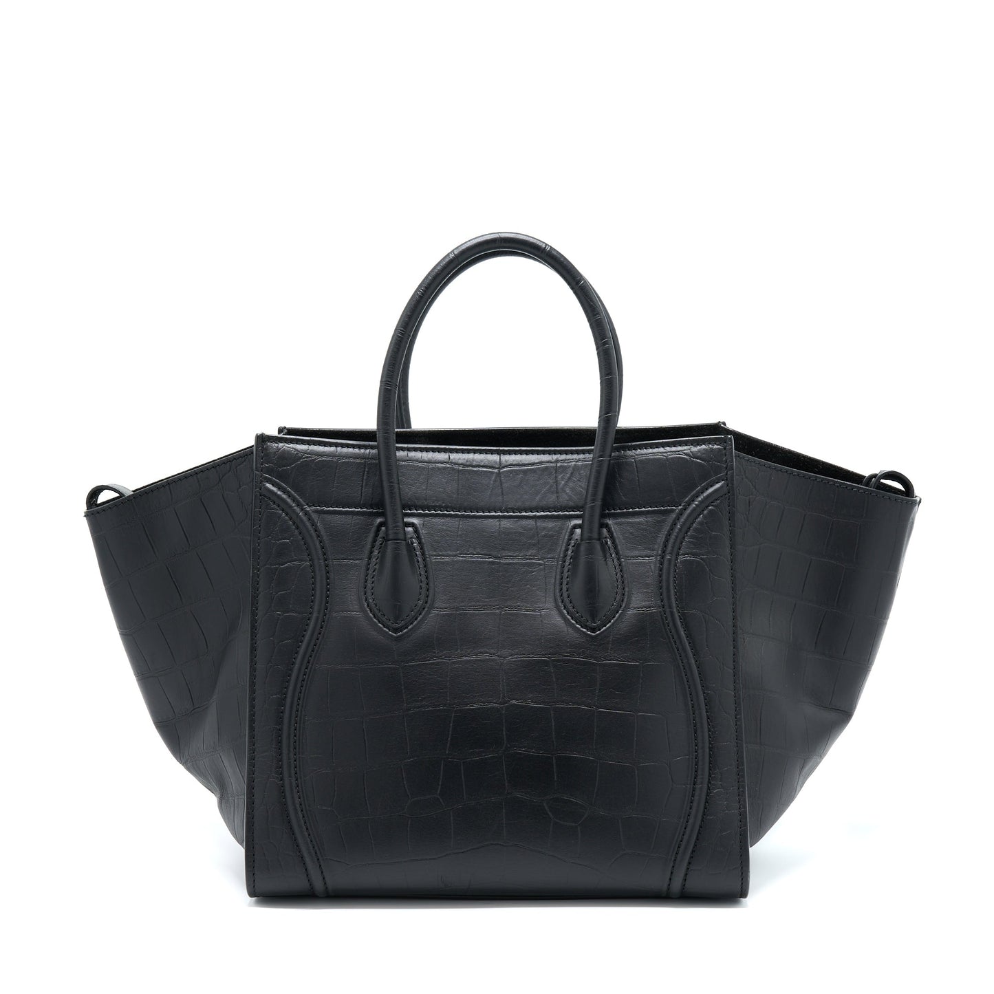 Celine Large Phantom Luggage Purse Crocodile-Embossed Calfskin Black