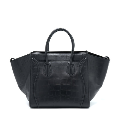 Celine Large Phantom Luggage Purse Crocodile-Embossed Calfskin Black