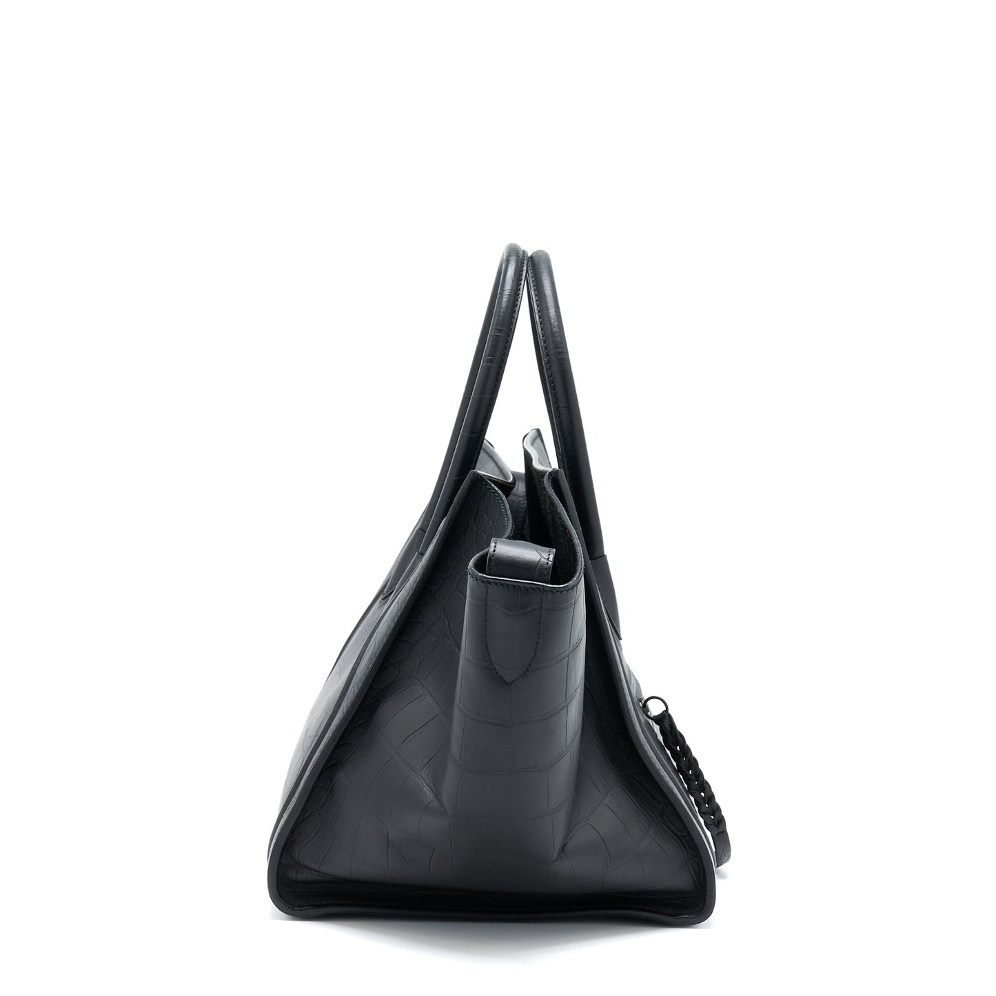Celine Large Phantom Luggage Purse Crocodile-Embossed Calfskin Black