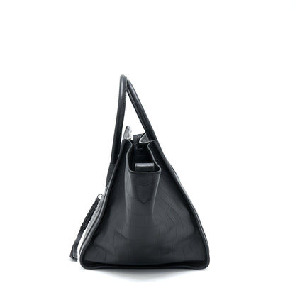 Celine Large Phantom Luggage Purse Crocodile-Embossed Calfskin Black
