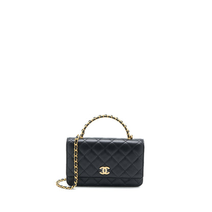Chanel Detailed Top Handle Wallet on Chain Lambskin Black GHW (Microchip)
