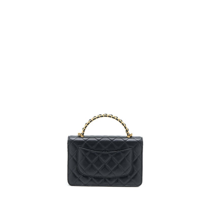 Chanel Detailed Top Handle Wallet on Chain Lambskin Black GHW (Microchip)