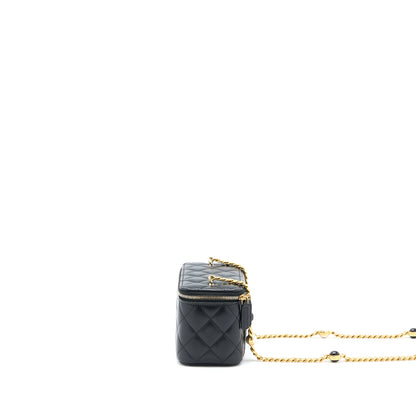 Chanel Long Vanity Detailed Gem Chain Lambskin Black GHW (Microchip)
