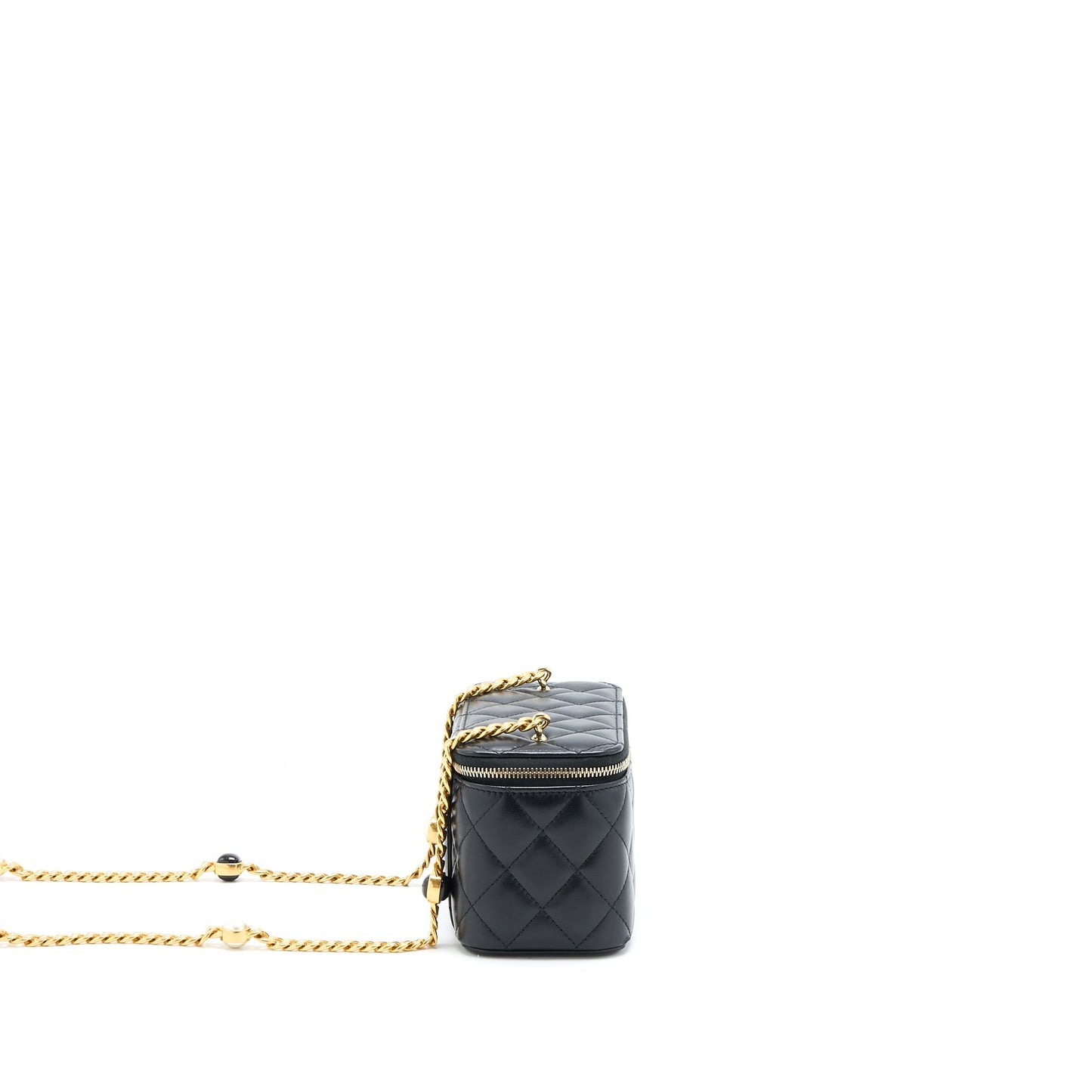 Chanel Long Vanity Detailed Gem Chain Lambskin Black GHW (Microchip)