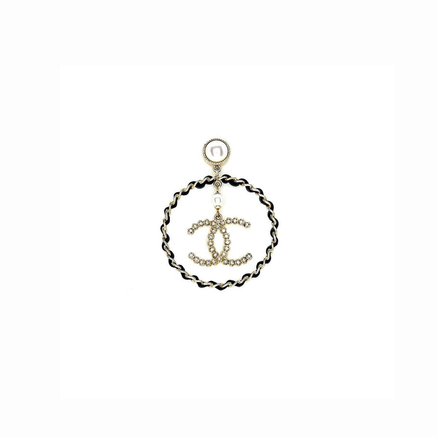 Chanel Giant Round CC Earring Black/Gold Tone