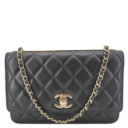CHANEL Trendy CC Quilted Leather Wallet On Chain Crossbody Bag Black