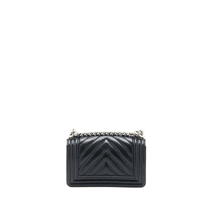 Chanel Small Chevron Boy Bag Shiny Grained Calfskin Black SHW