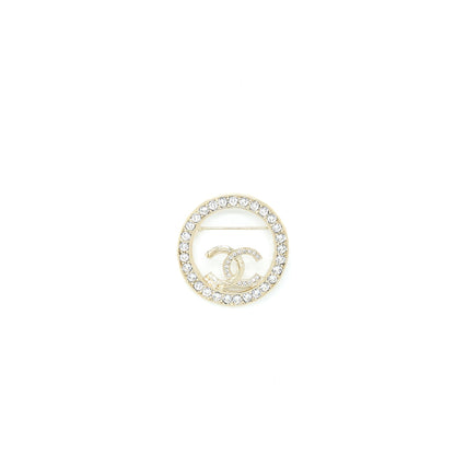 Chanel Round CC Logo Brooch Crystal Light Gold Tone