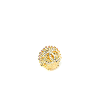 Chanel Shell/CC Logo Earrings Multicolour Crystal Gold Tone