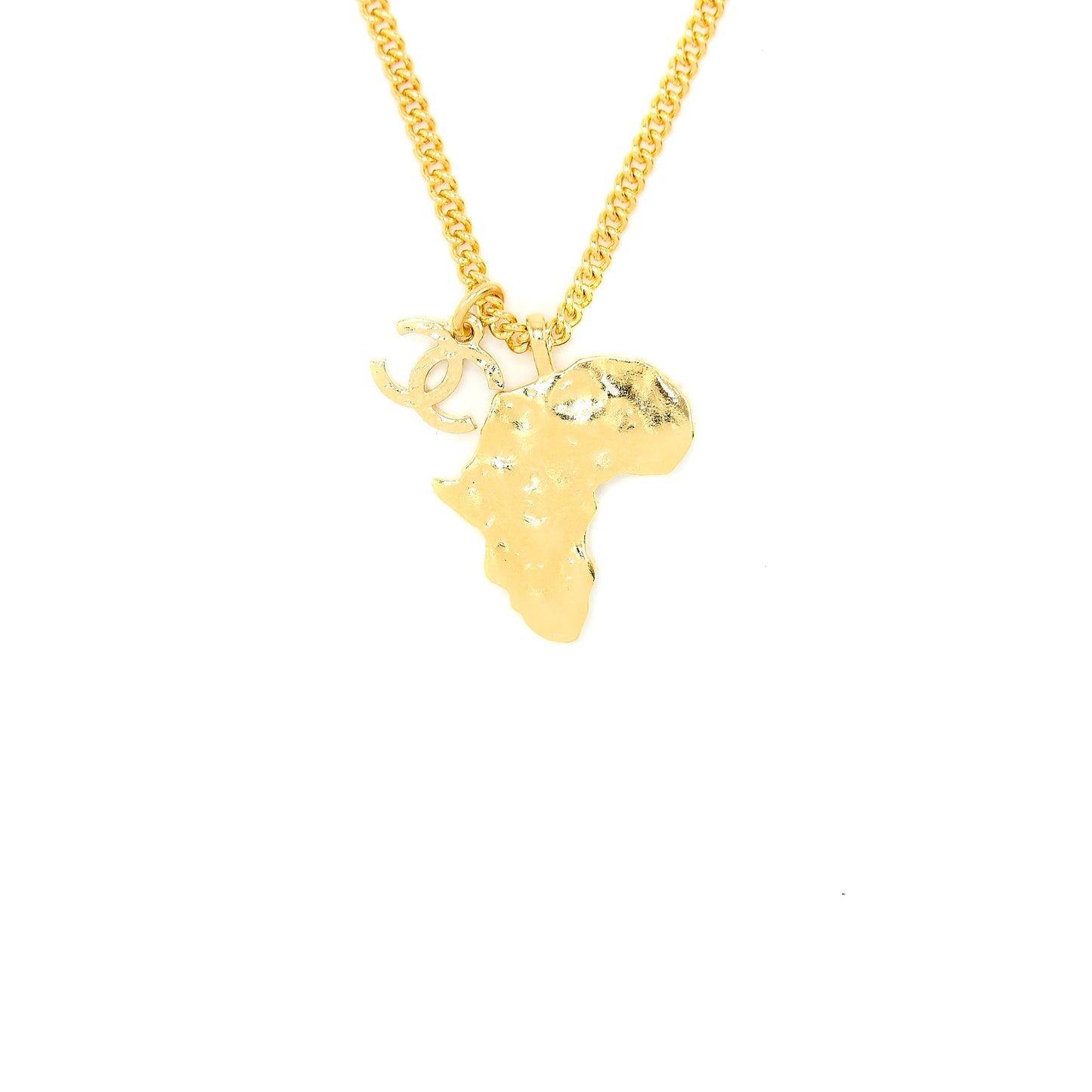 Chanel Faux Pearl / Strass Africa Map Necklace Gold Tone