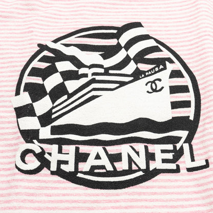 Chanel Size 36 19C LA PAUSA Striped Terrycl T-shirt Cotton/Polyamide/Elastane Pink/White