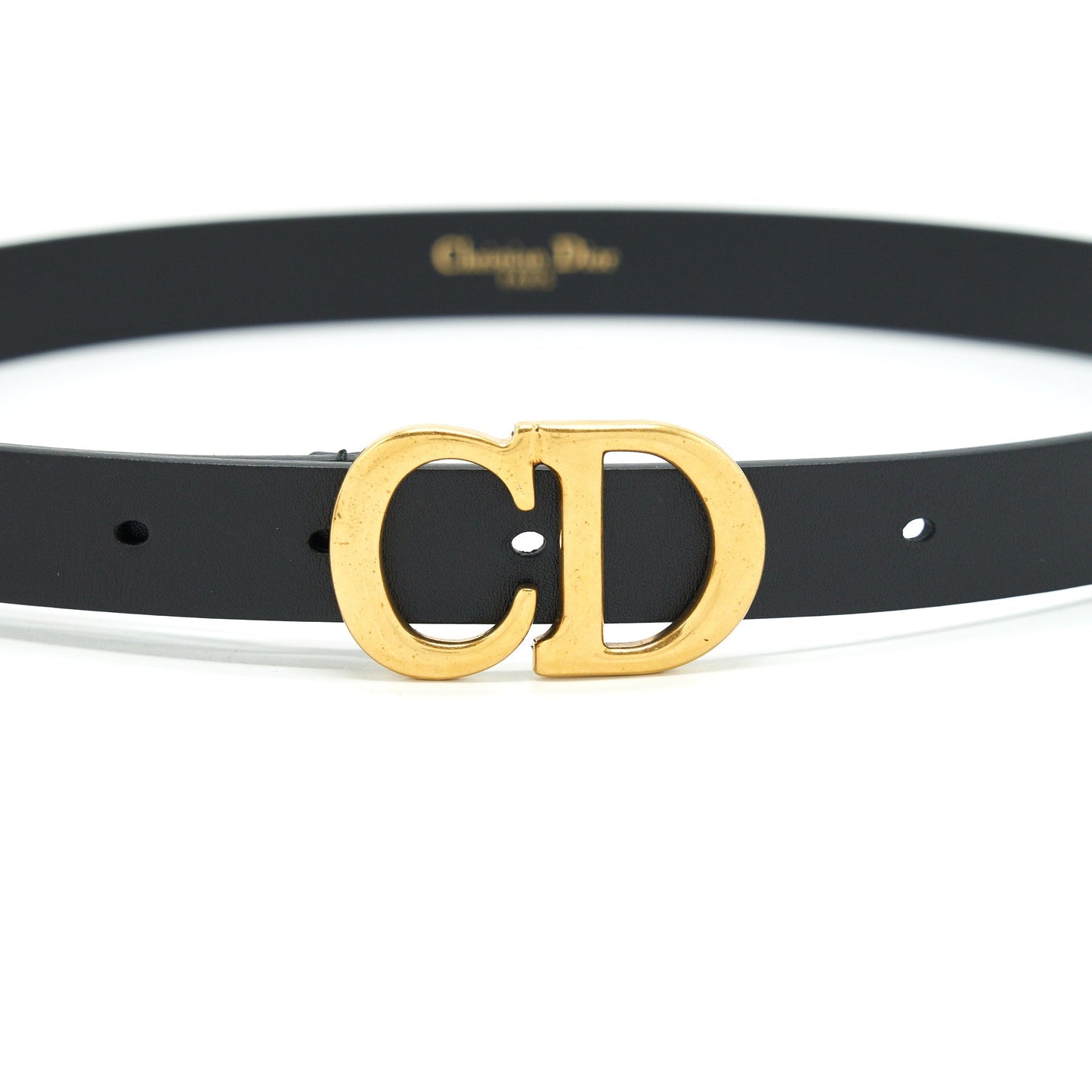 Dior size75 20mm Saddle Belt Calfskin Black