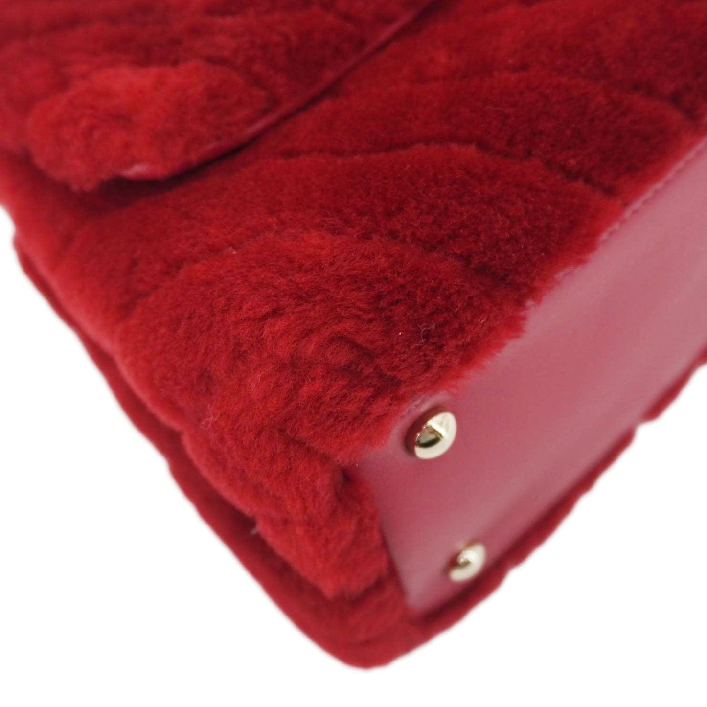 CHANEL Coco Handle Flap Shearling Chevron Shoulder Bag Red