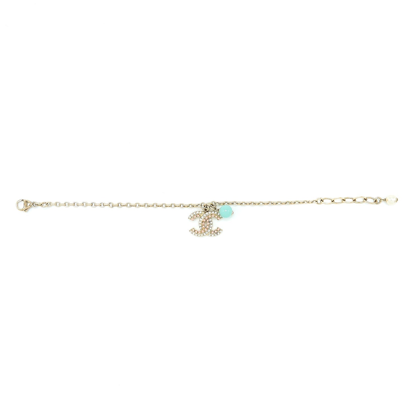 Chanel 19S Crystal CC Logo Bracelet Pearl/Stud Light Gold Tone