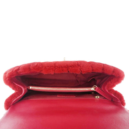 CHANEL Coco Handle Flap Shearling Chevron Shoulder Bag Red