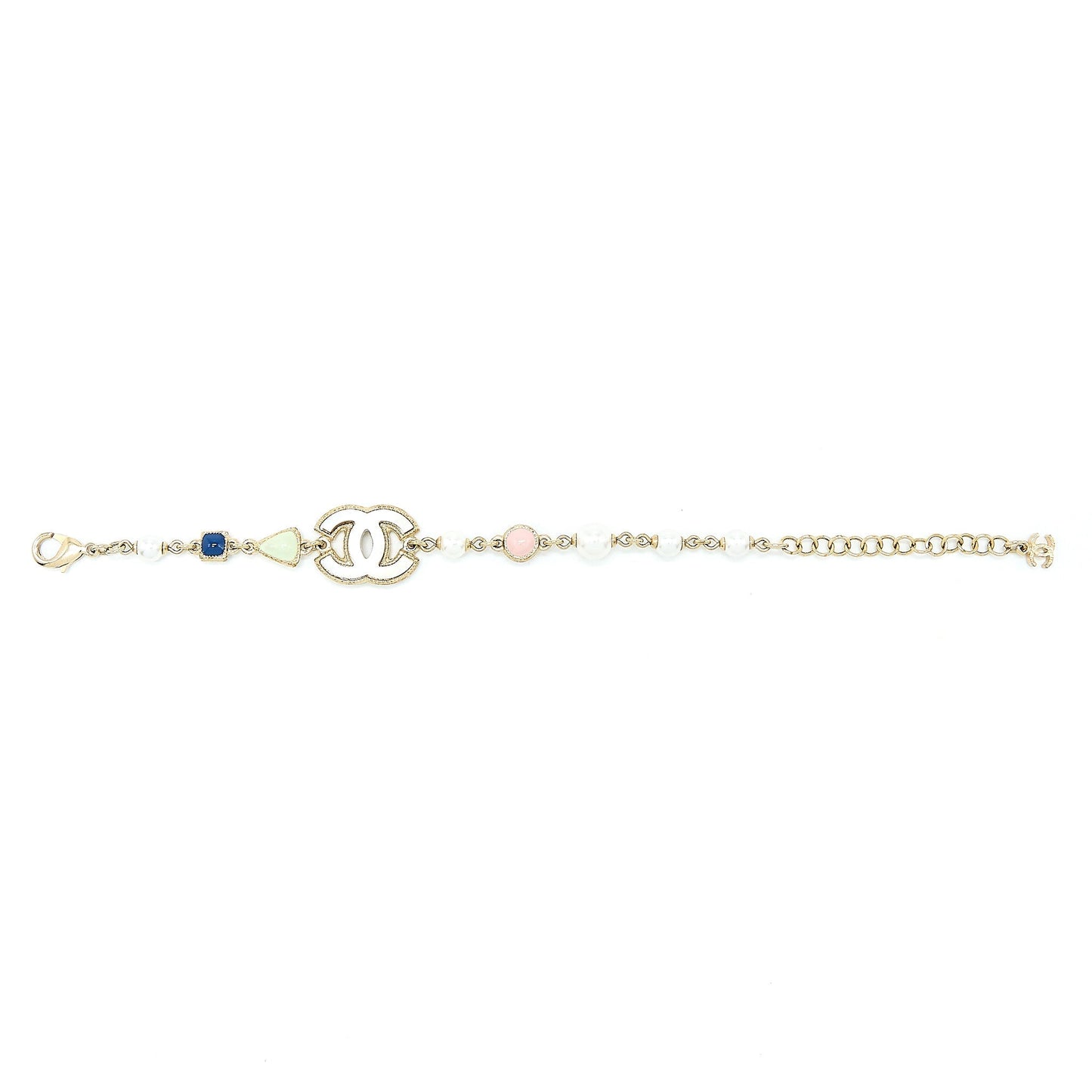 Chanel 19P CC Logo Bracelet Pearl/ Stud Light Gold Tone
