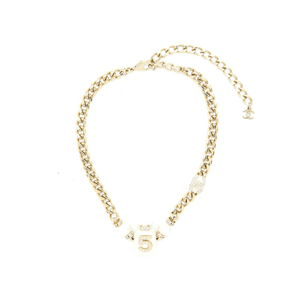 Chanel No.5 Perfume Bottle Chocker/ Necklace Crystal/Pearl Light Gold Tone