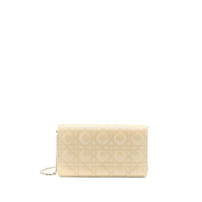 Dior Lady Dior Pouch With Chain Patent Beige