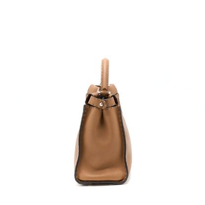 Fendi Medium Peekaboo Tote Purse Grained Calfskin Caramel