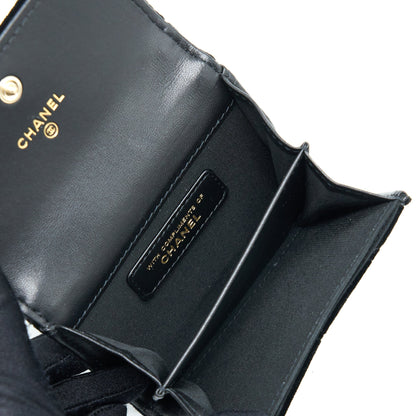 Chanel Flap Card Holder Giant CC Logo Velvet Black LGHW