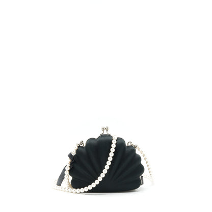 Balenciaga Satin Beads Shell Clutch black