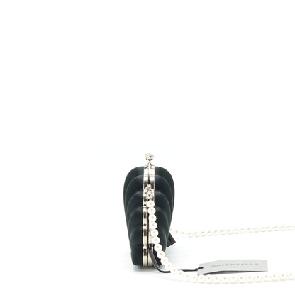 Balenciaga Satin Beads Shell Clutch black