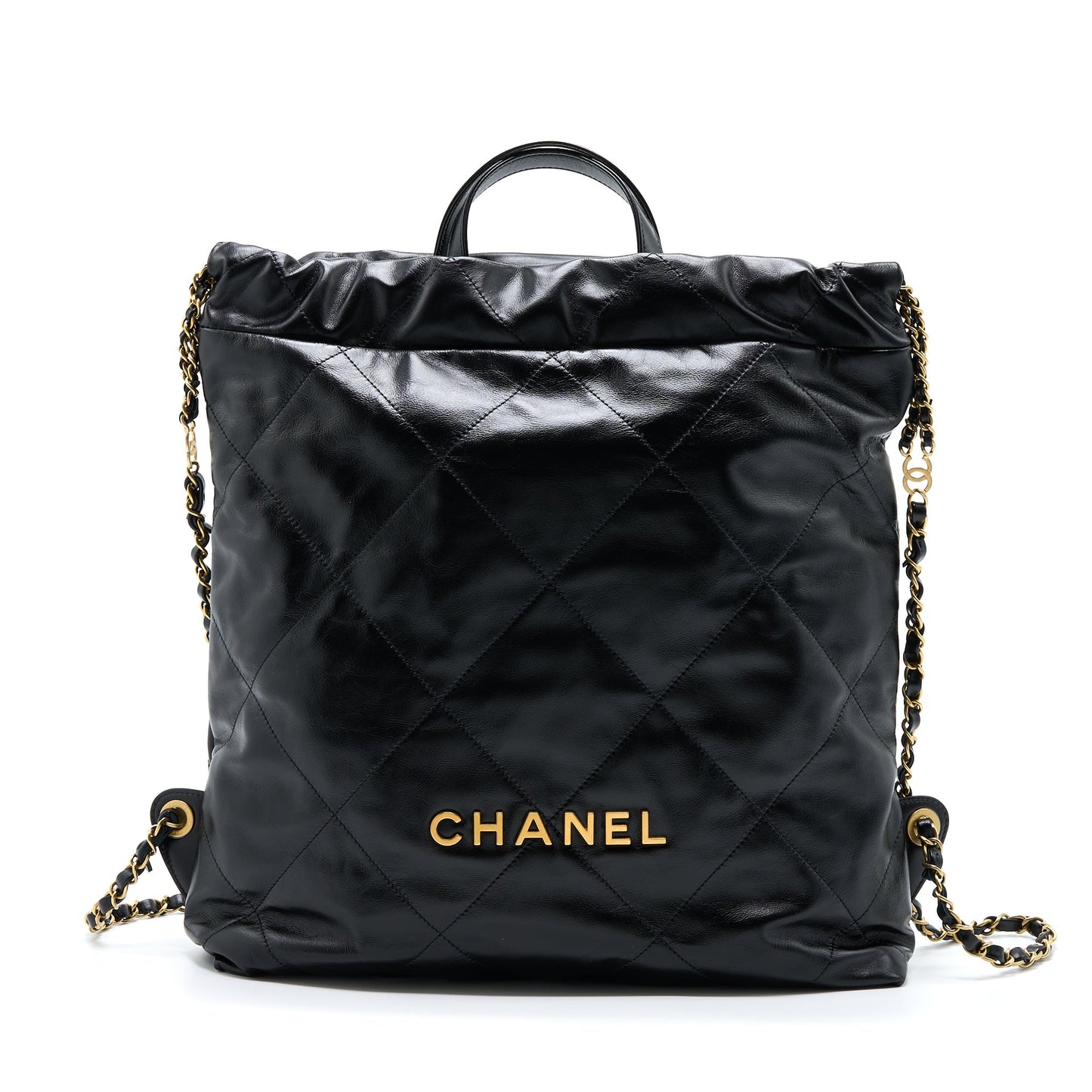 Chanel 22 Backpack Shiny Calfskin Black Brushed GHW (Microchip)