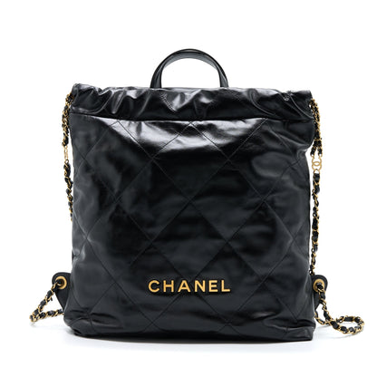 Chanel 22 Backpack Shiny Calfskin Black Brushed GHW (Microchip)