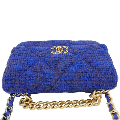 CHANEL 19 Flap Quilted Tweed Shoulder Bag Blue