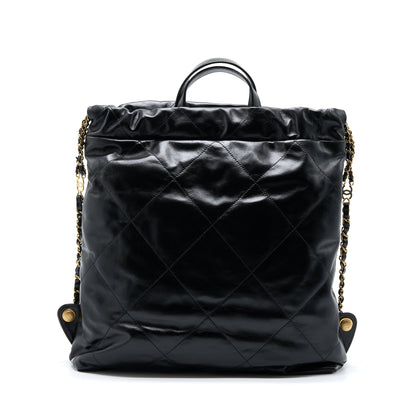 Chanel 22 Backpack Shiny Calfskin Black Brushed GHW (Microchip)