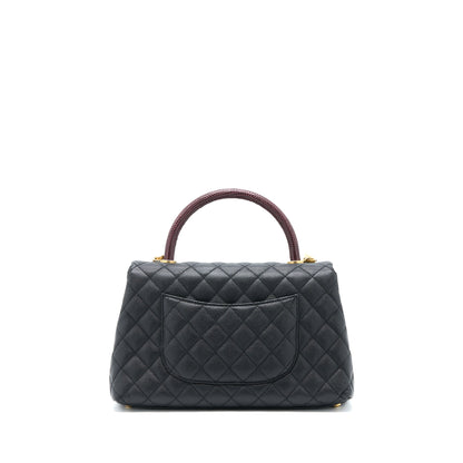 Chanel Medium Coco Handle Caviar with Lizard Handle Black Brushed GHW