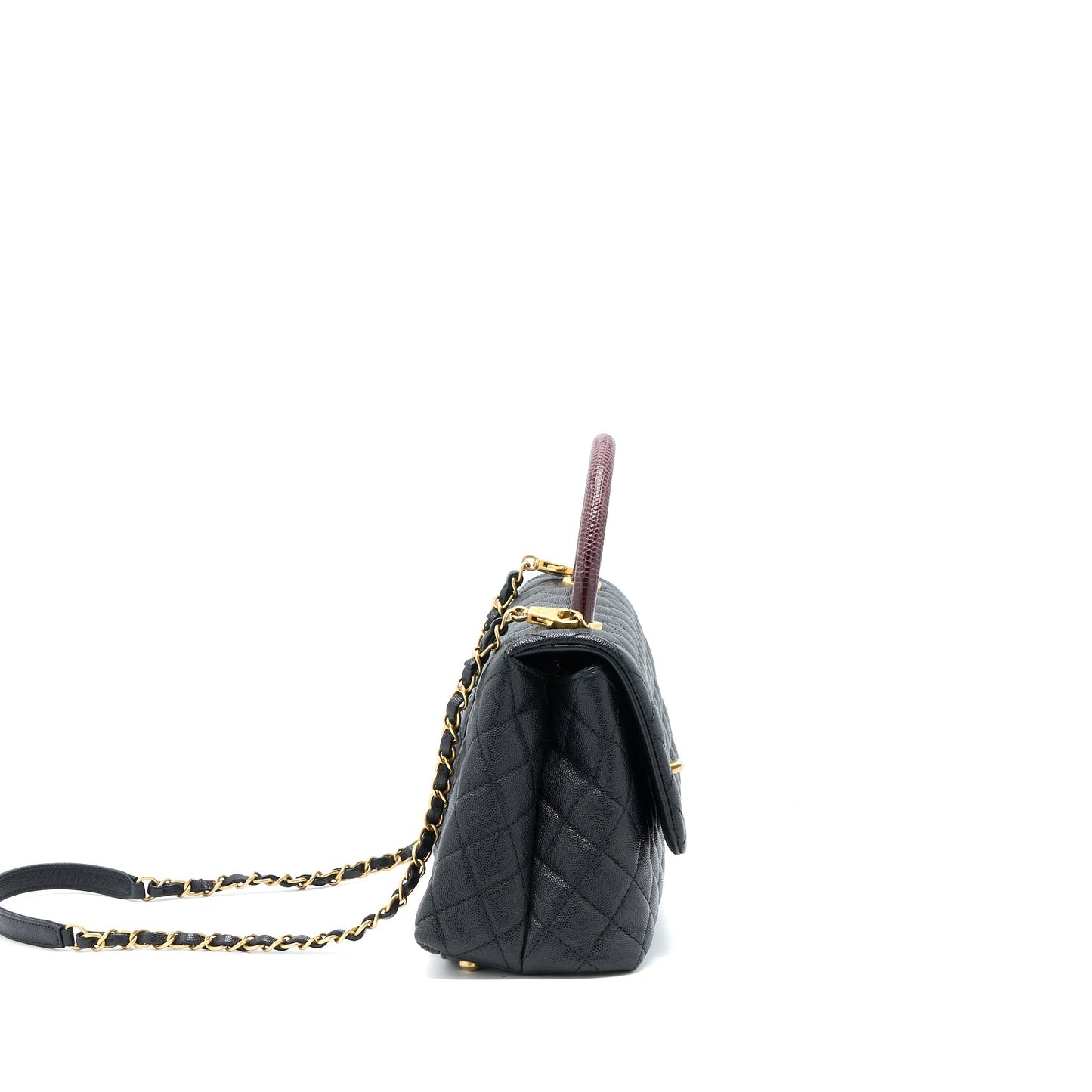Chanel Medium Coco Handle Caviar with Lizard Handle Black Brushed GHW