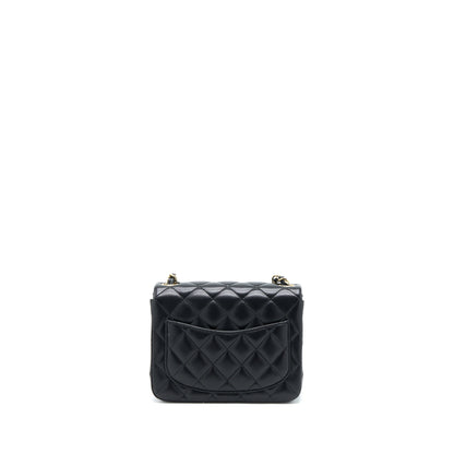 Chanel Classic Mini Square Flap Bag Lambskin Black LGHW (Microchip)