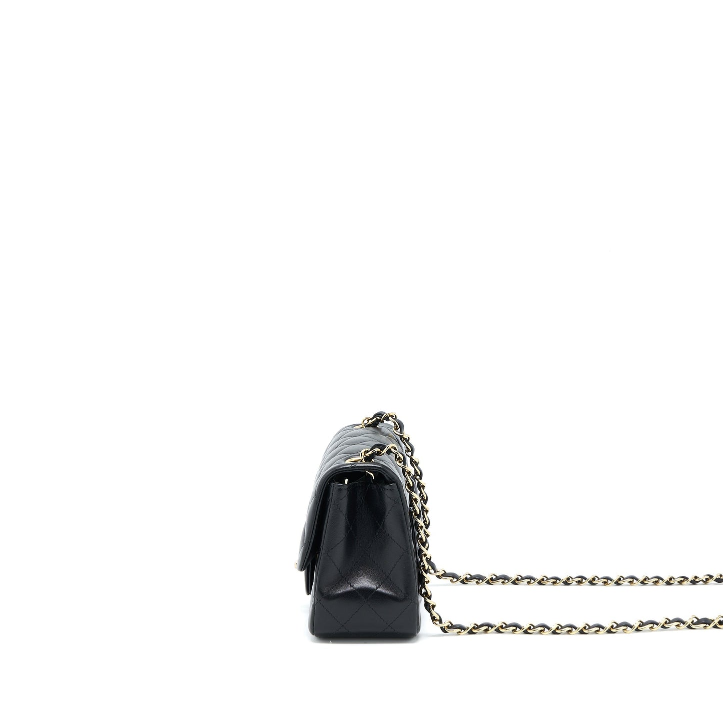 Chanel Classic Mini Square Flap Bag Lambskin Black LGHW (Microchip)