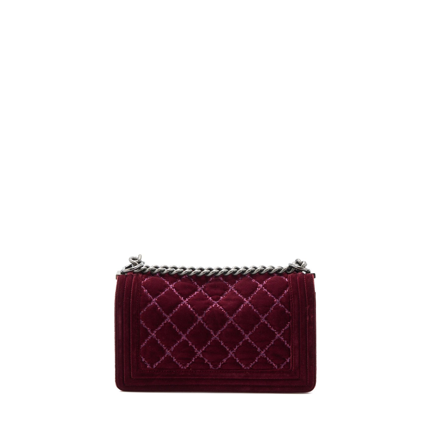 Chanel Medium Boy Bag Velvet Dark Red Ruthenium SHW