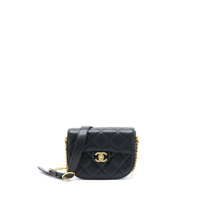 Chanel 22B Round Messenger Bag Grained Calfskin Black Brushed GHW (Microchip)