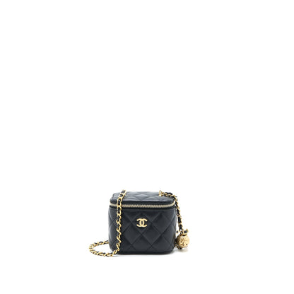 Chanel Pearl Crush Mini Vanity with Chain Lambskin Black GHW (Microchip)