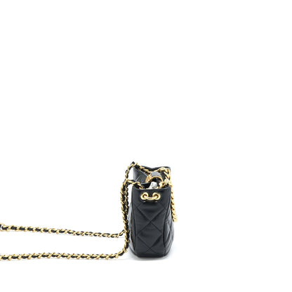 Chanel Quilted Hobo Crossbody Bag Lambskin Black Brushed GHW (Microchip)