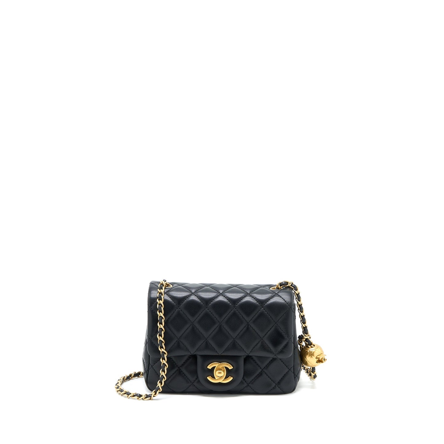 Chanel Pearl Crush Mini Square Flap Bag Lambskin Black GHW (Microchip)