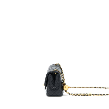 Chanel Pearl Crush Mini Square Flap Bag Lambskin Black GHW (Microchip)