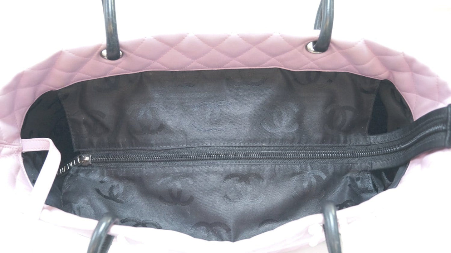 CHANEL Quilted Leather Pink/Black Cambon Tote Bag
